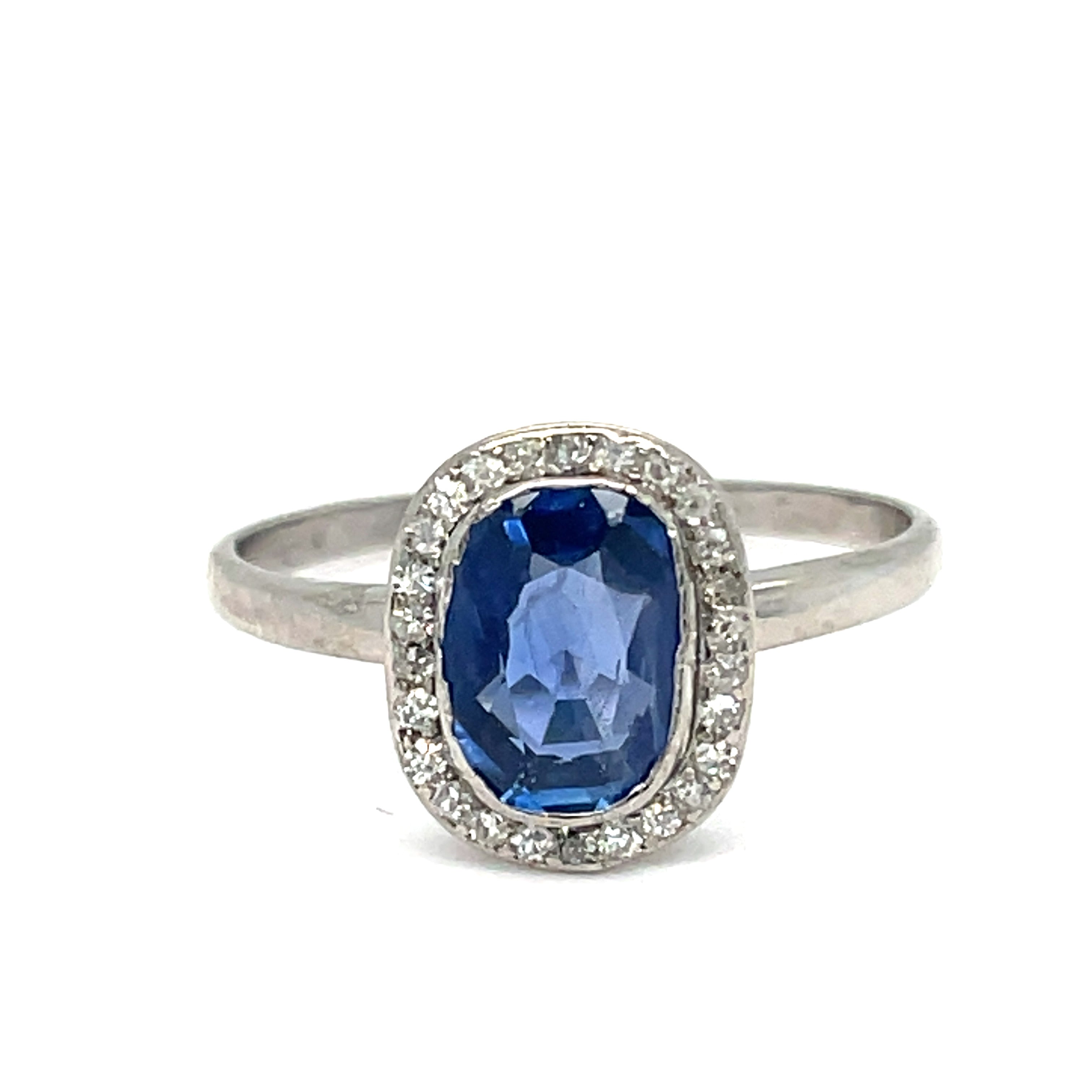 Edwardian 1.64cts Ceylon Unheated Cornflower Blue Sapphire and Diamond Ring