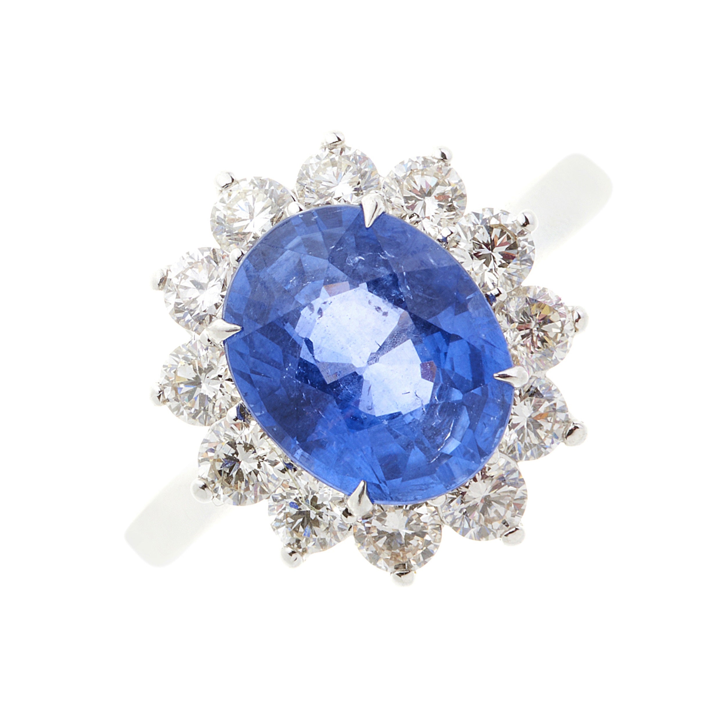 Ceylon Sapphire and Diamond Cluster 18ct Gold Ring