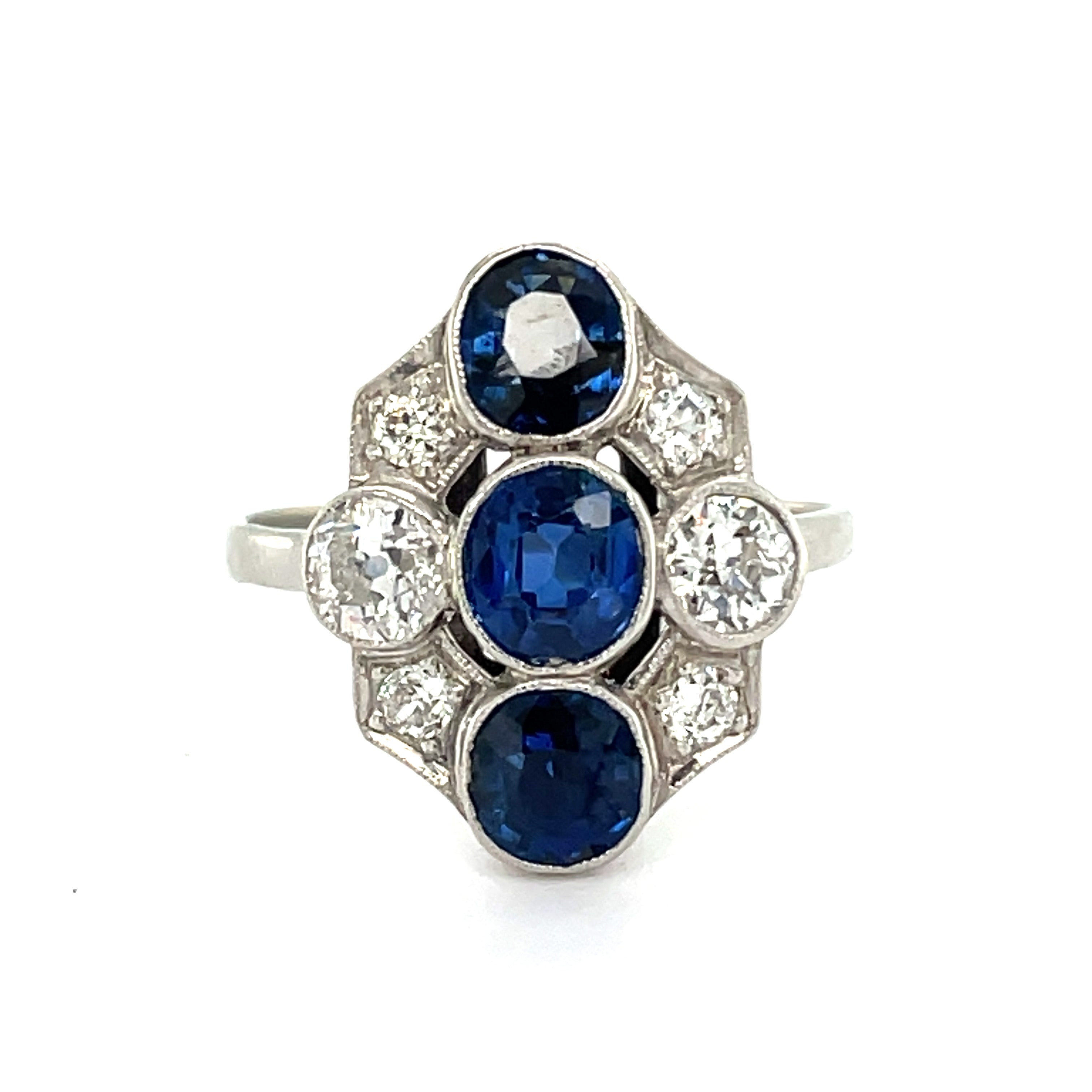 Early 20th Century Natural Unheated Sapphire and Old Cut Diamond Ring