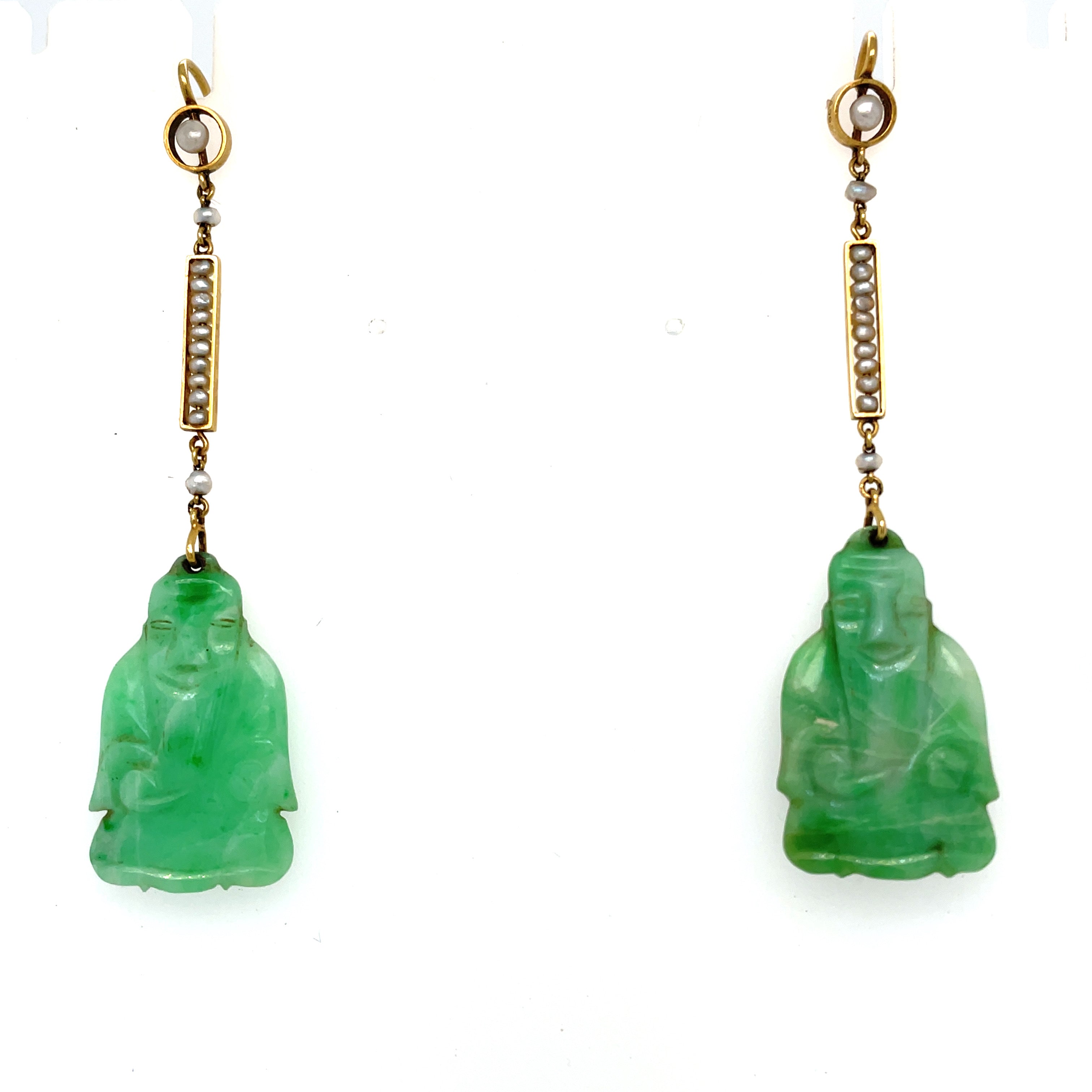 Antique Jadeite and PearlArt Deco Pearl 15ct Gold Earrings