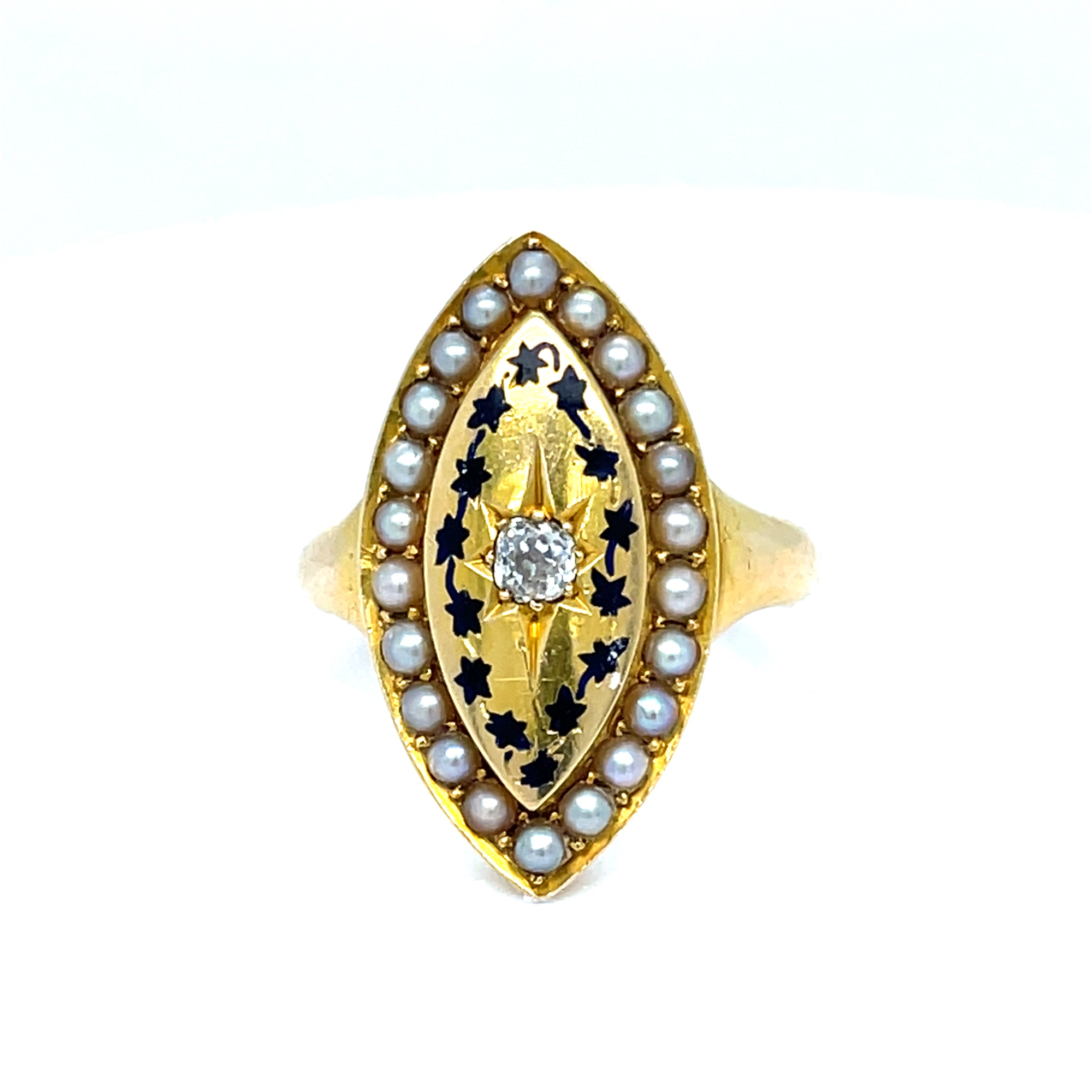 Georgian 18ct Gold Pearl and Enamel Mourning Ring