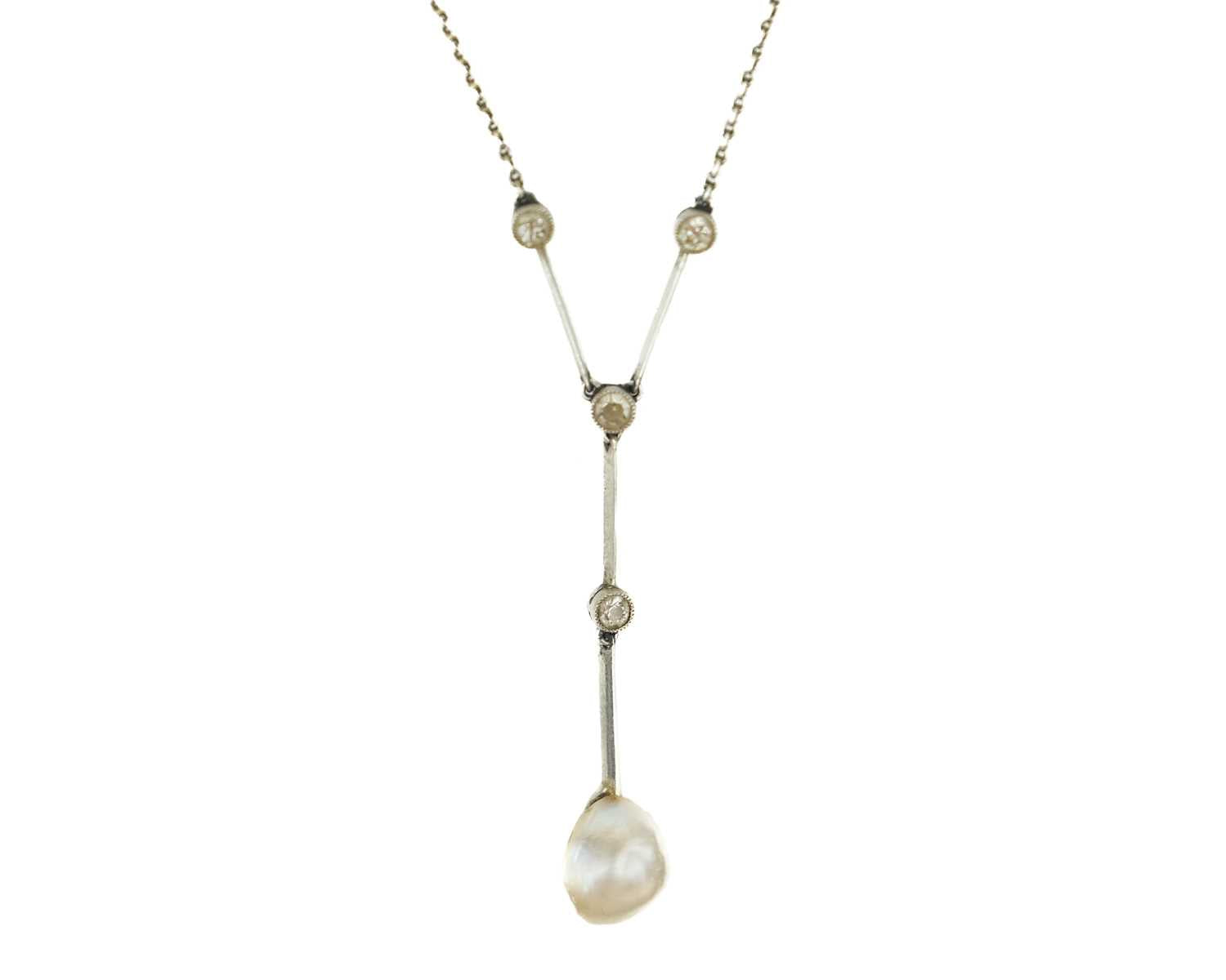 Edwardian Natural Saltwater Pearl and Diamond Pendant