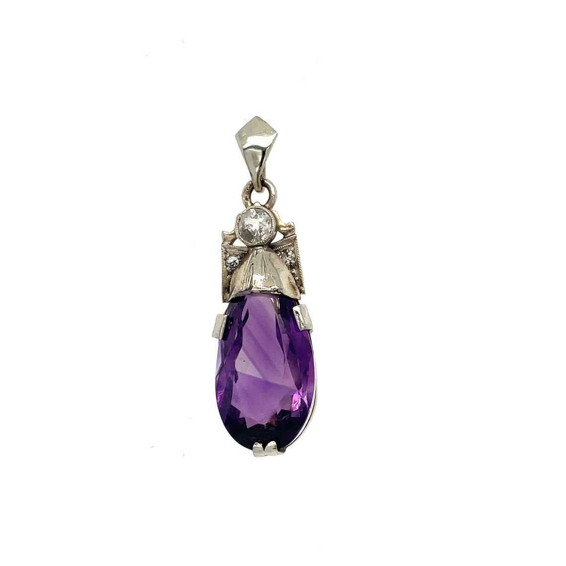 Art Nouveau Austrian Antique Amethyst  and Diamond Pendant 18ct Gold