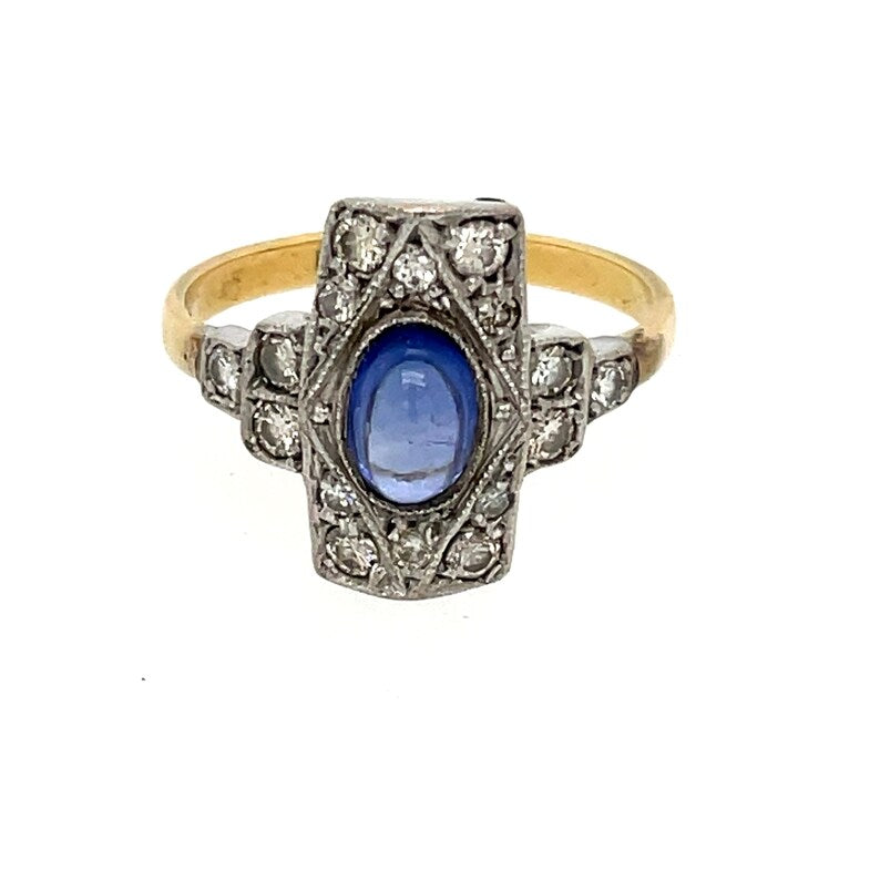 A Natural Cabochon Sapphire and Diamond 20th Century Panel Ring