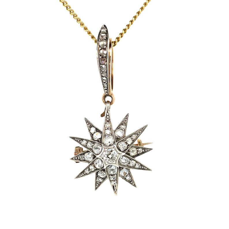 Antique Diamond Star Pendant Brooch