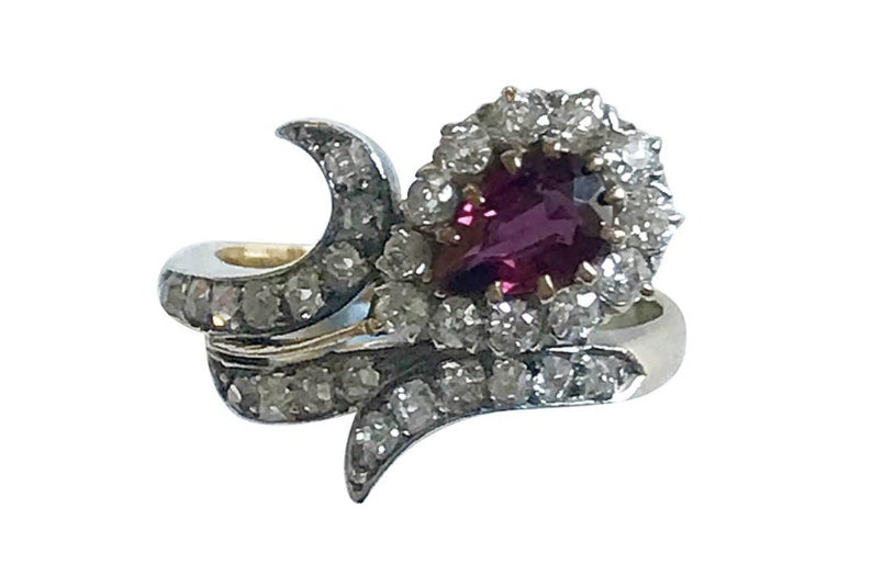 Natural Ruby and Diamond Victorian Ring