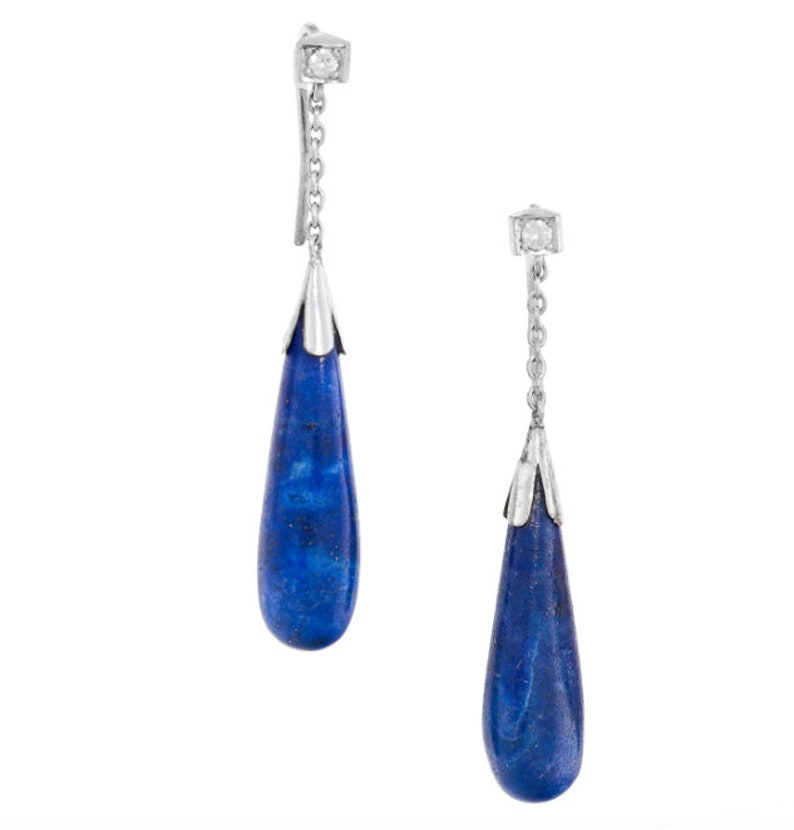 Lapis Lazuli and Diamond 18ct White Gold Earrings