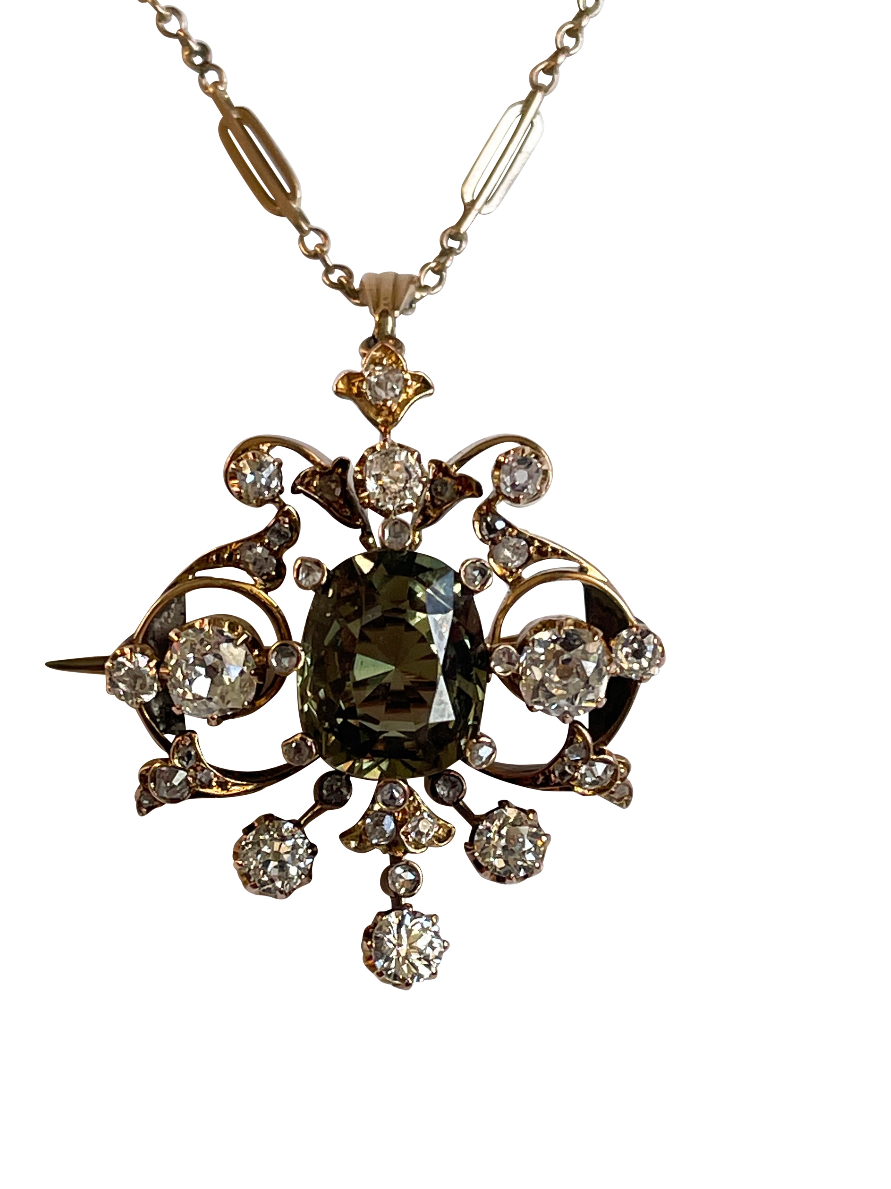 Green Sapphire and Diamond Pendant