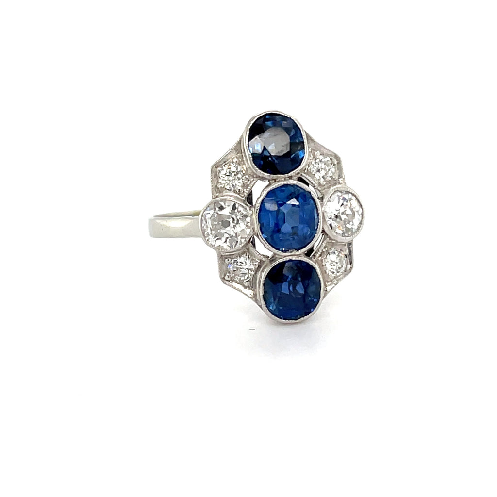 Early 20th Century Natural Unheated Sapphire and Old Cut Diamond Ring
