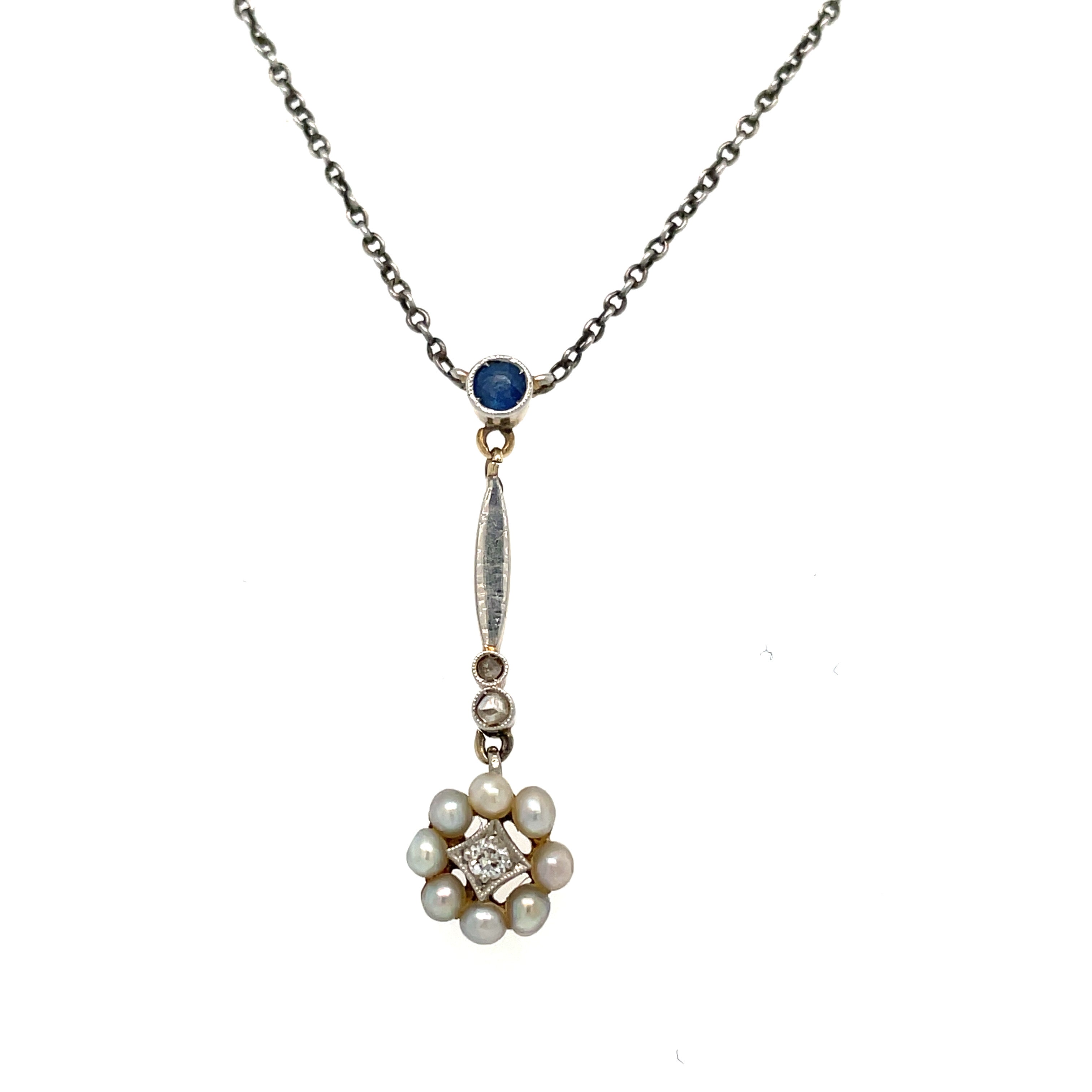 Edwardian Pearl Diamond and Sapphire Pendant
