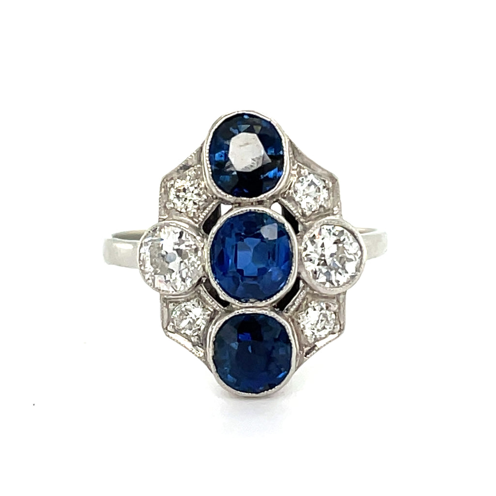 Early 20th Century Natural Unheated Sapphire and Old Cut Diamond Ring