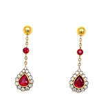 Vintage Ruby and Diamond Pear Shaped 18ct Gold Earrings