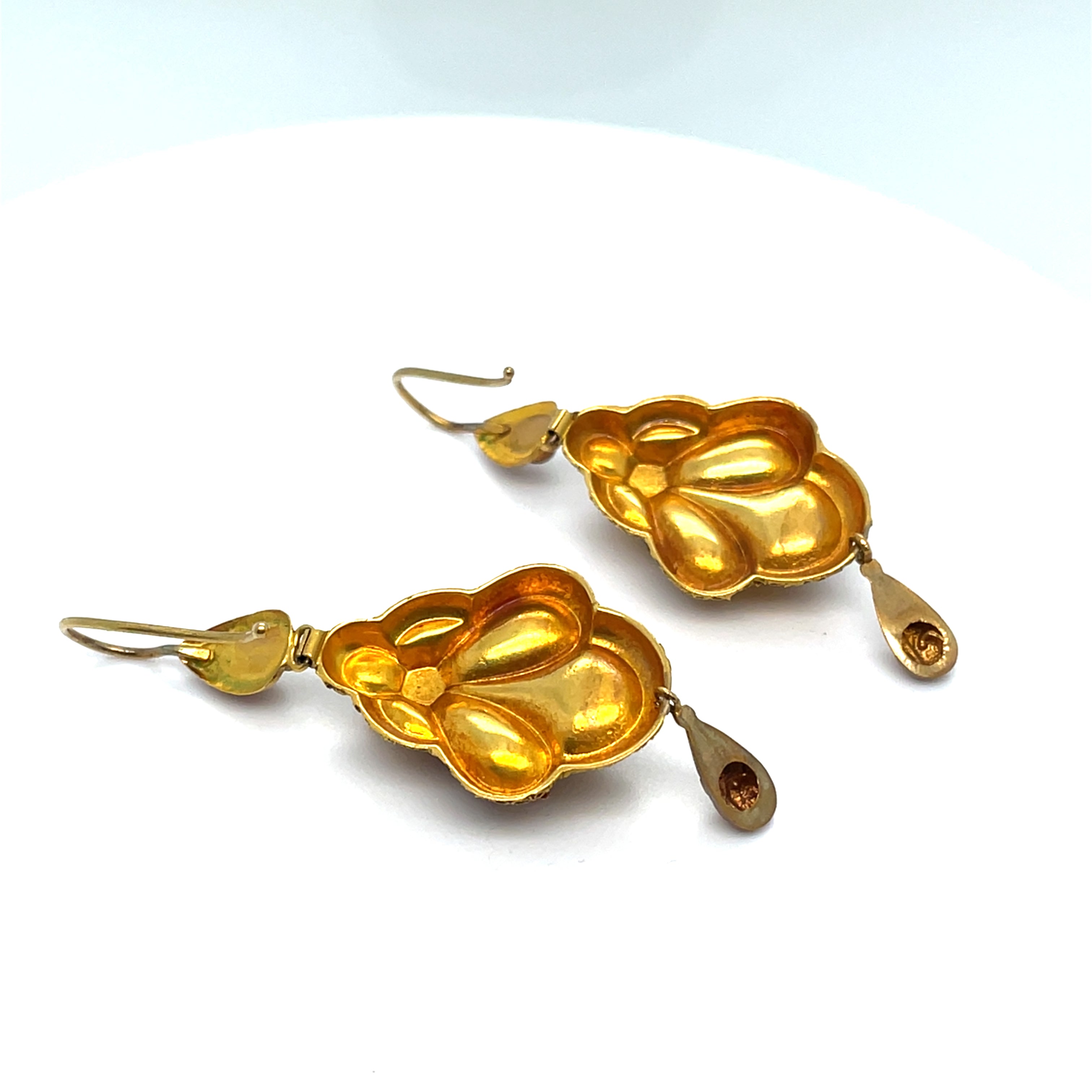 Etruscan Revival Garnet Victorian 15ct Gold Earrings