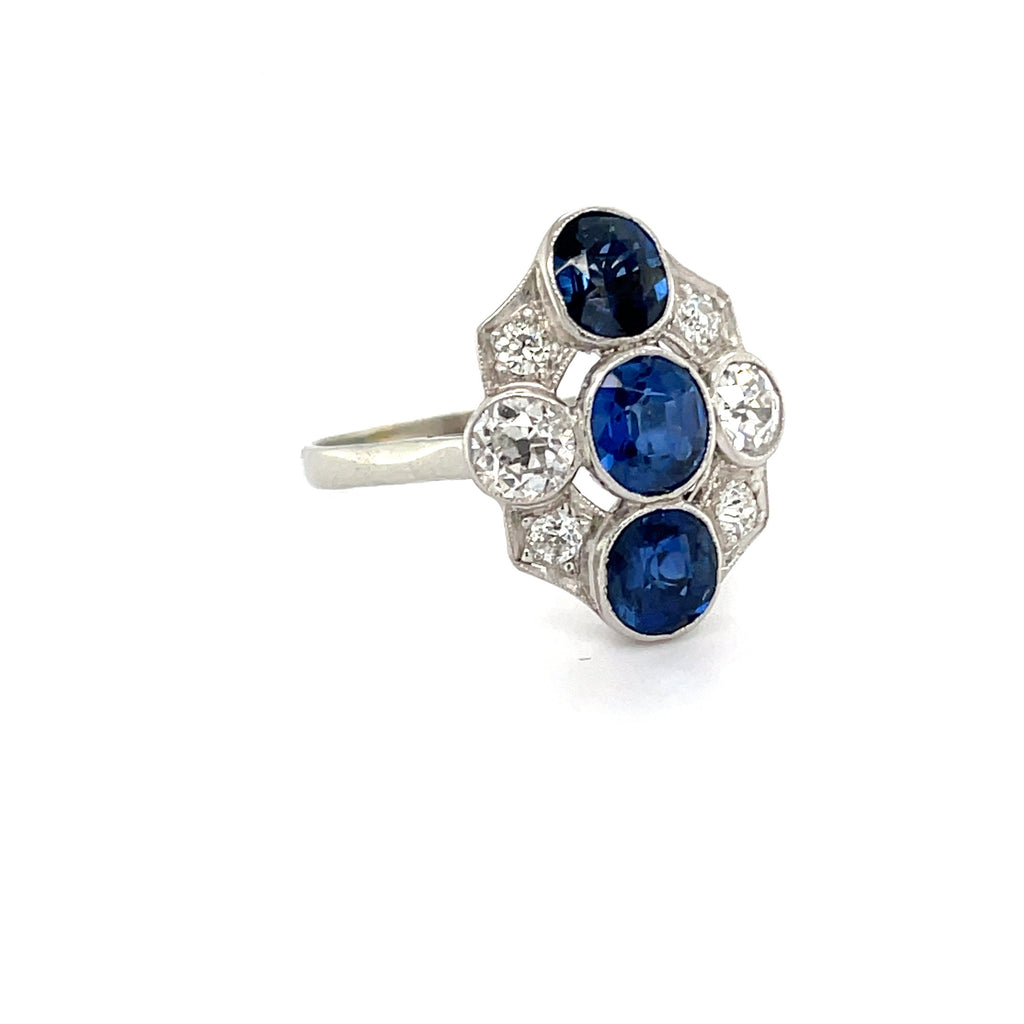 Early 20th Century Natural Unheated Sapphire and Old Cut Diamond Ring