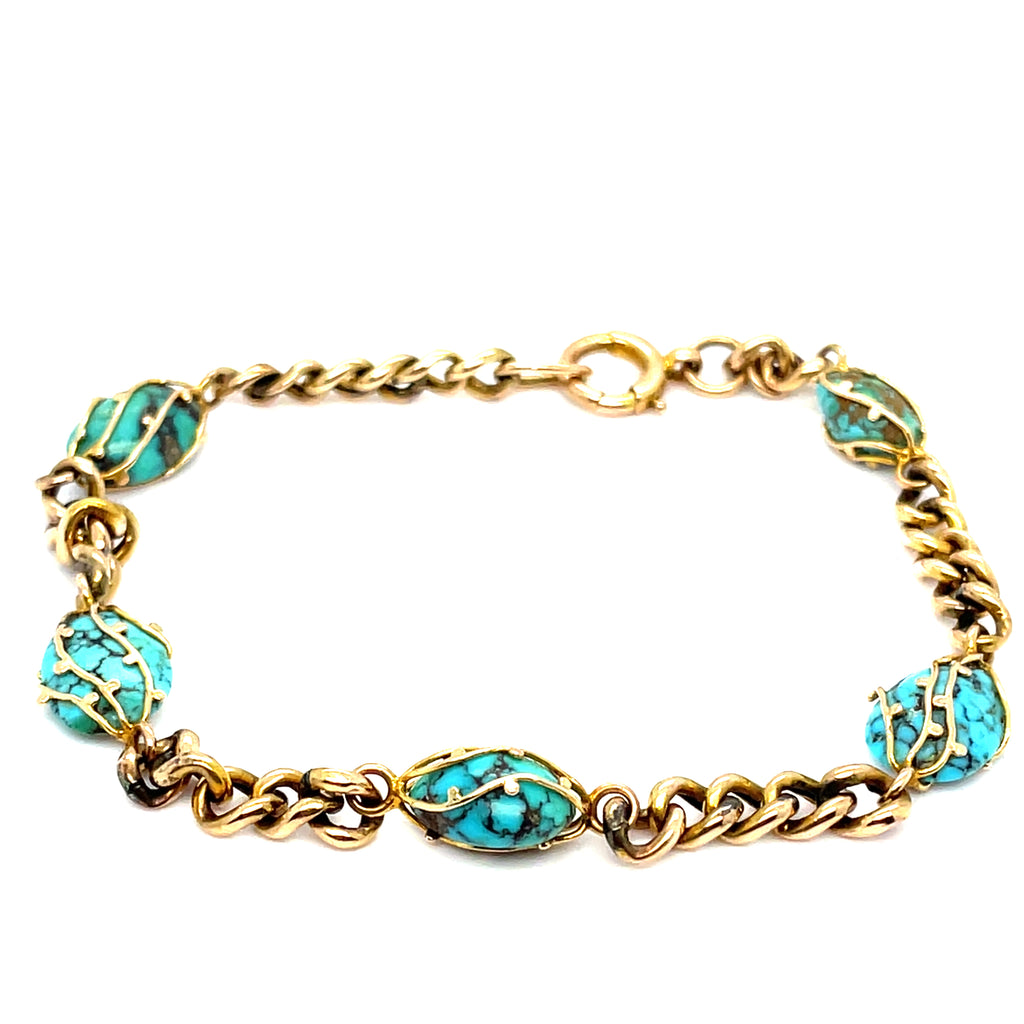 Edwardian Turquoise 9ct Gold Bracelet
