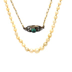 Natural Saltwater Pearl Necklace with Emerald and Diamond Clasp