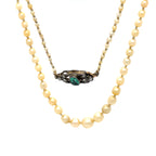Natural Saltwater Pearl Necklace with Emerald and Diamond Clasp