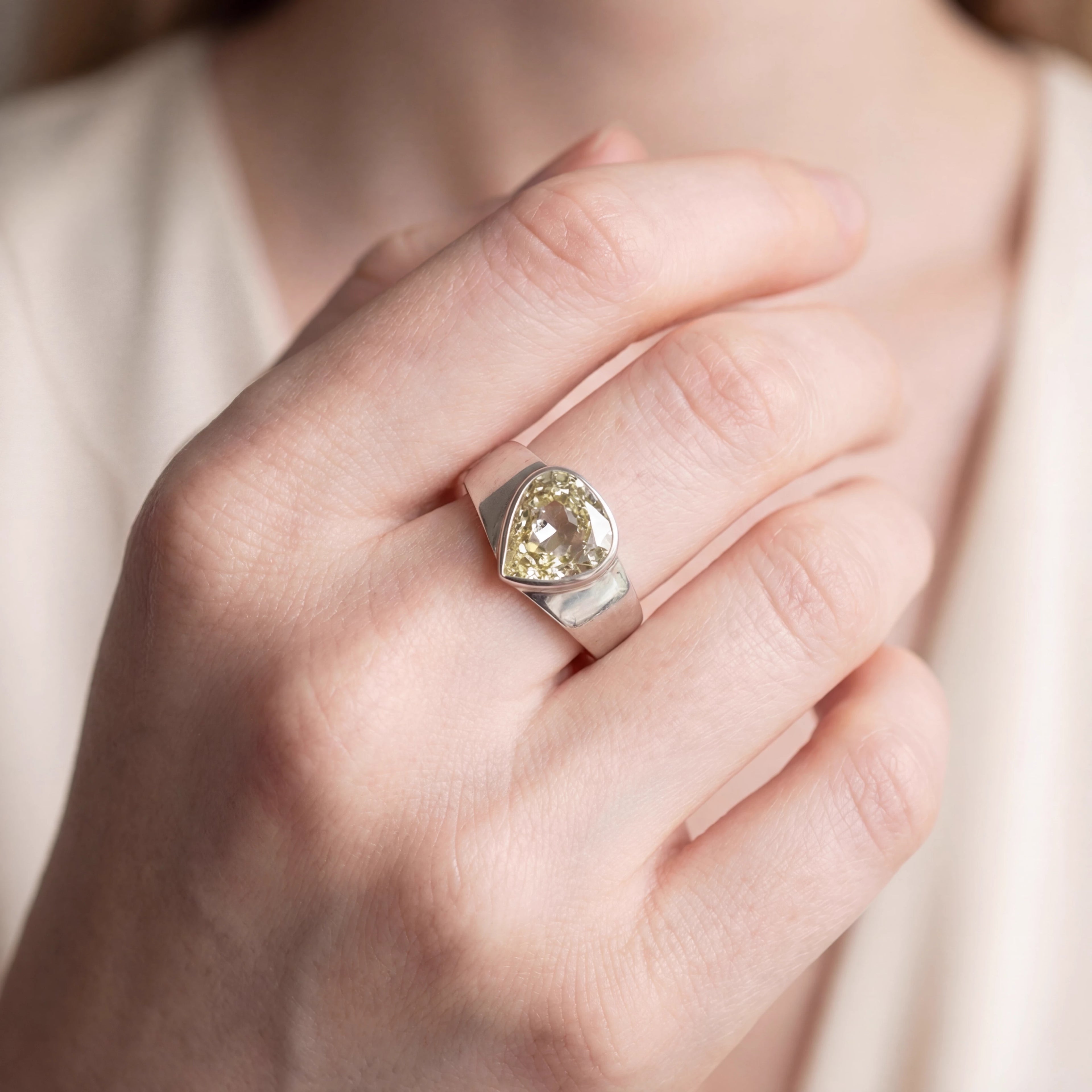 1.5ct Pear Shaped Natural Yellow Diamond Solitaire ring