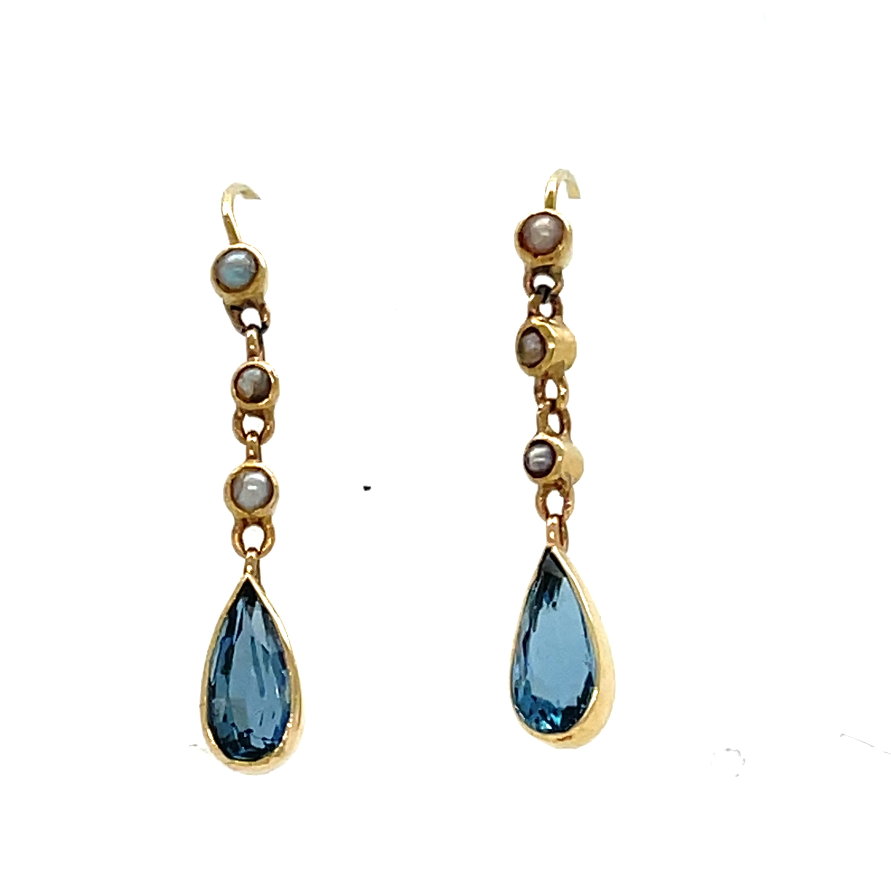 Aquamarine and Pearl Edwardian Gold Earrings