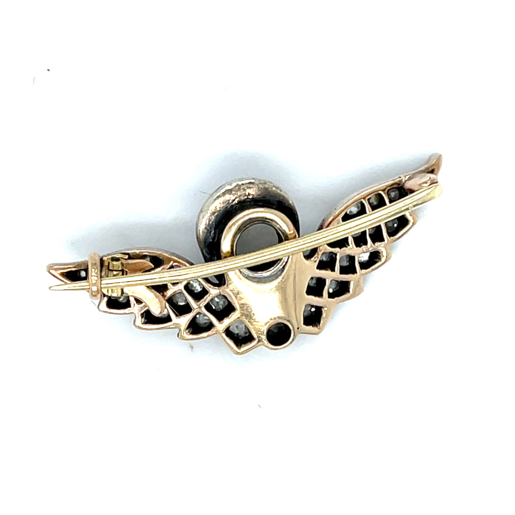 Carved Moonstone and Diamond Winged Cherub Victorian Brooch