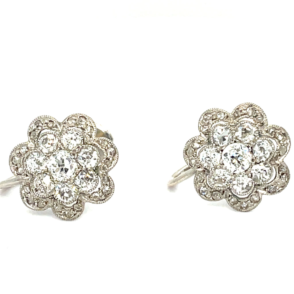 Diamond Flowerhead Platinum Early 20th Century Earrings