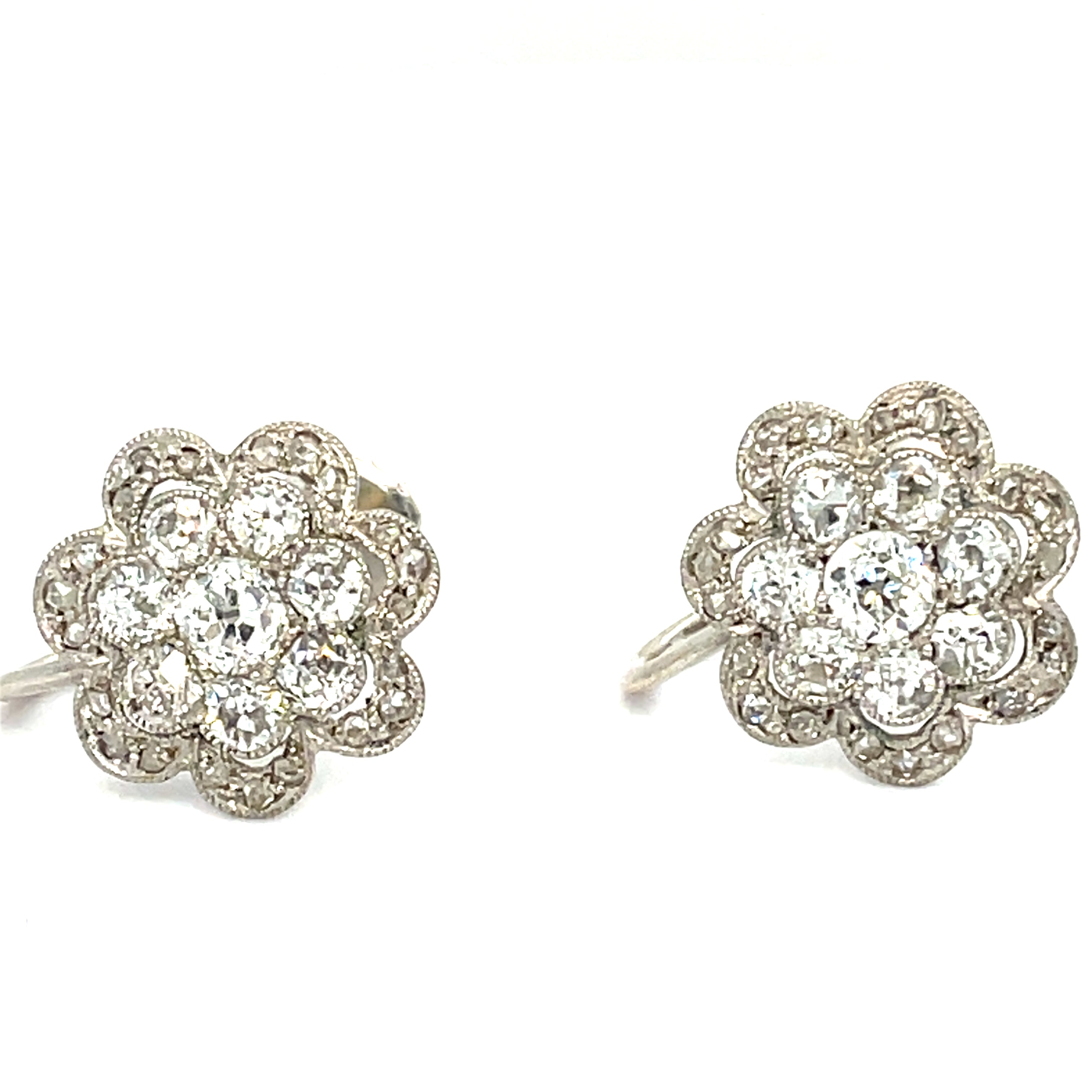 Diamond Flowerhead Platinum Early 20th Century Earrings