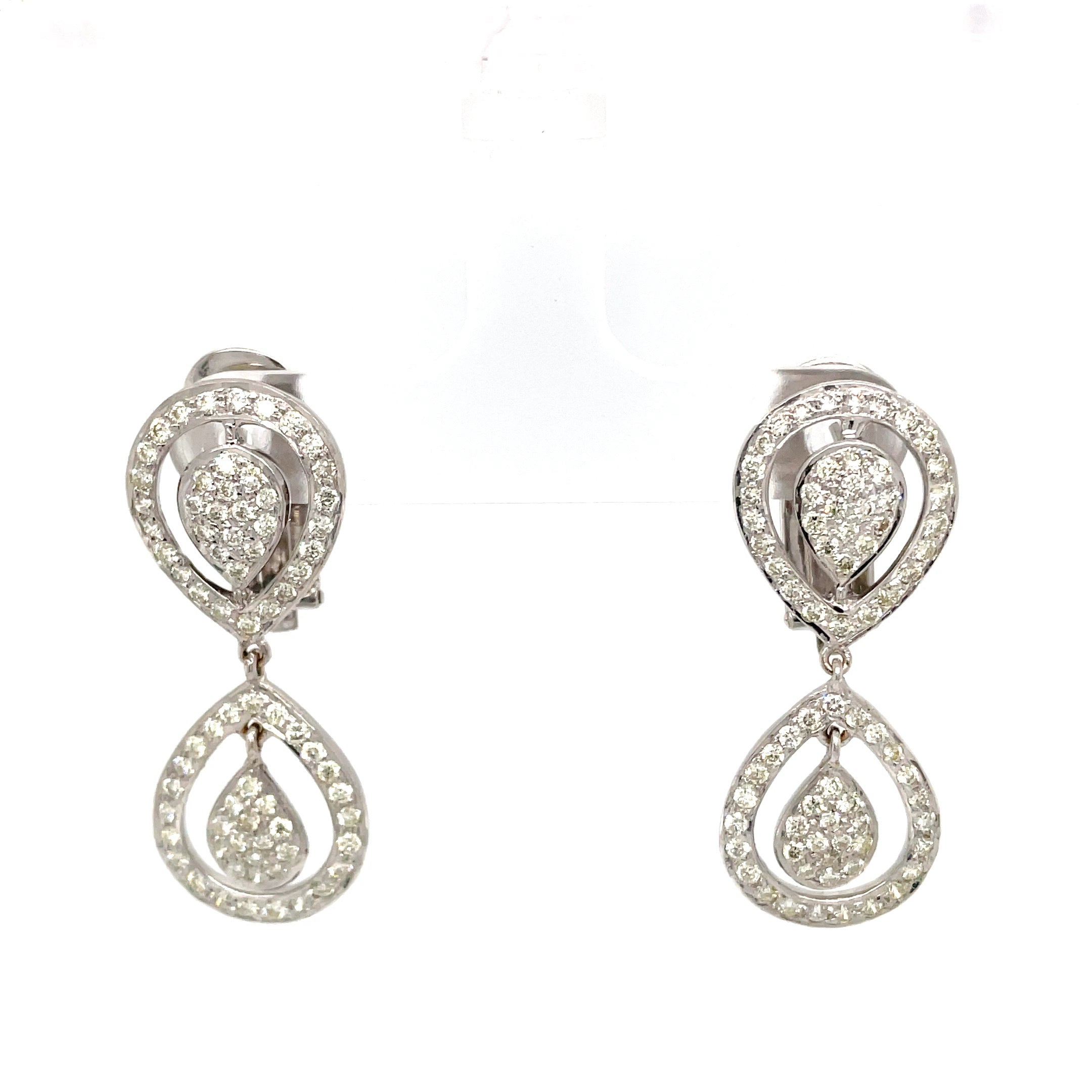 Mid Century Diamond Set Pear Shaped Earrings