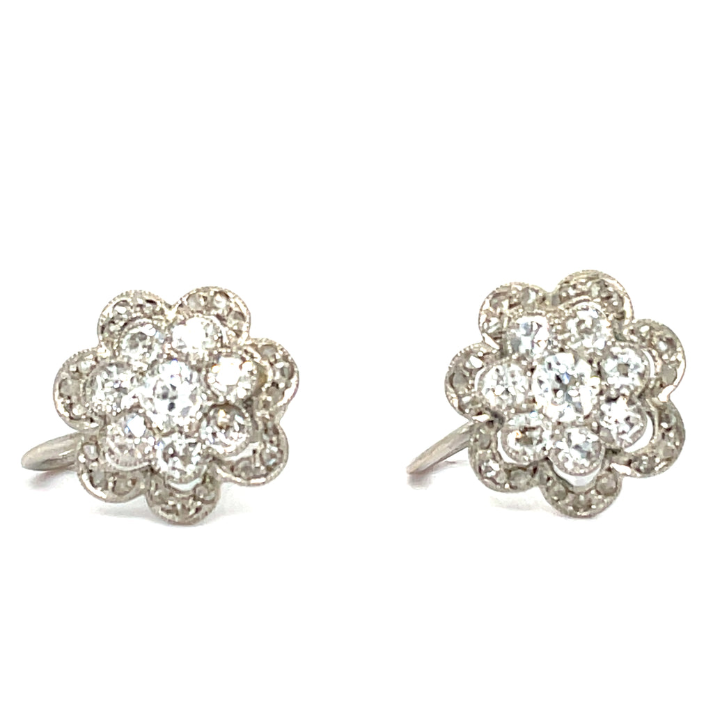 Diamond Flowerhead Platinum Early 20th Century Earrings