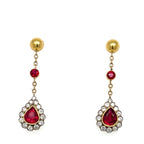 Vintage Ruby and Diamond Pear Shaped 18ct Gold Earrings