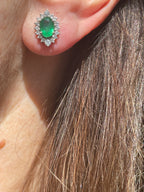 Vintage Emerald and Diamond Cluster Earrings 18ct Gold