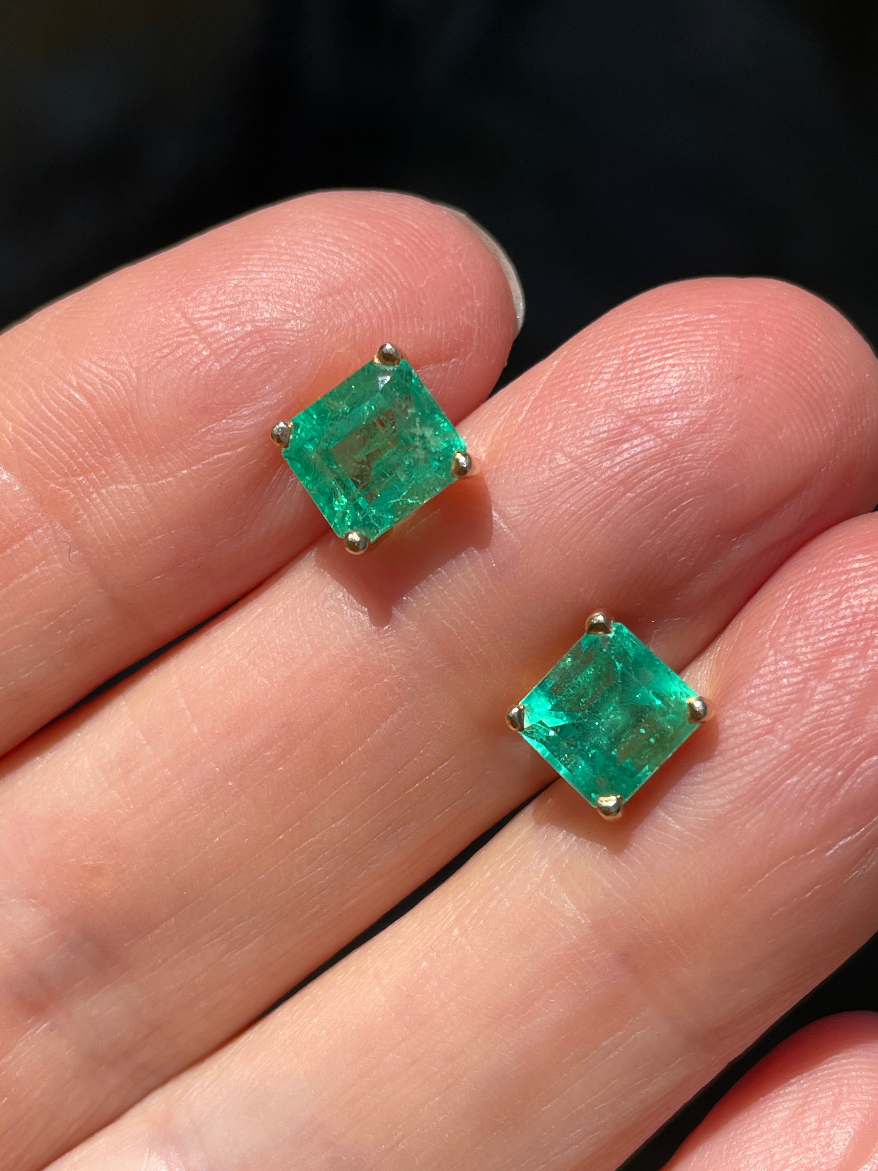 Vintage 2ct Natural Emerald Earrings