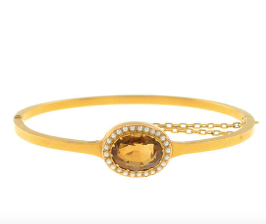 15ct Gold Victorian Split Pearl and Citrine Gold Bangle