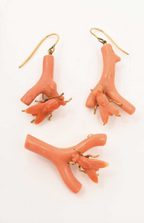 Antique Victorian Coral Fly Earrings and Brooch