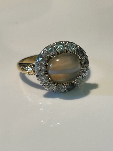 Georgian Mine Cut Diamond and Agate Ring