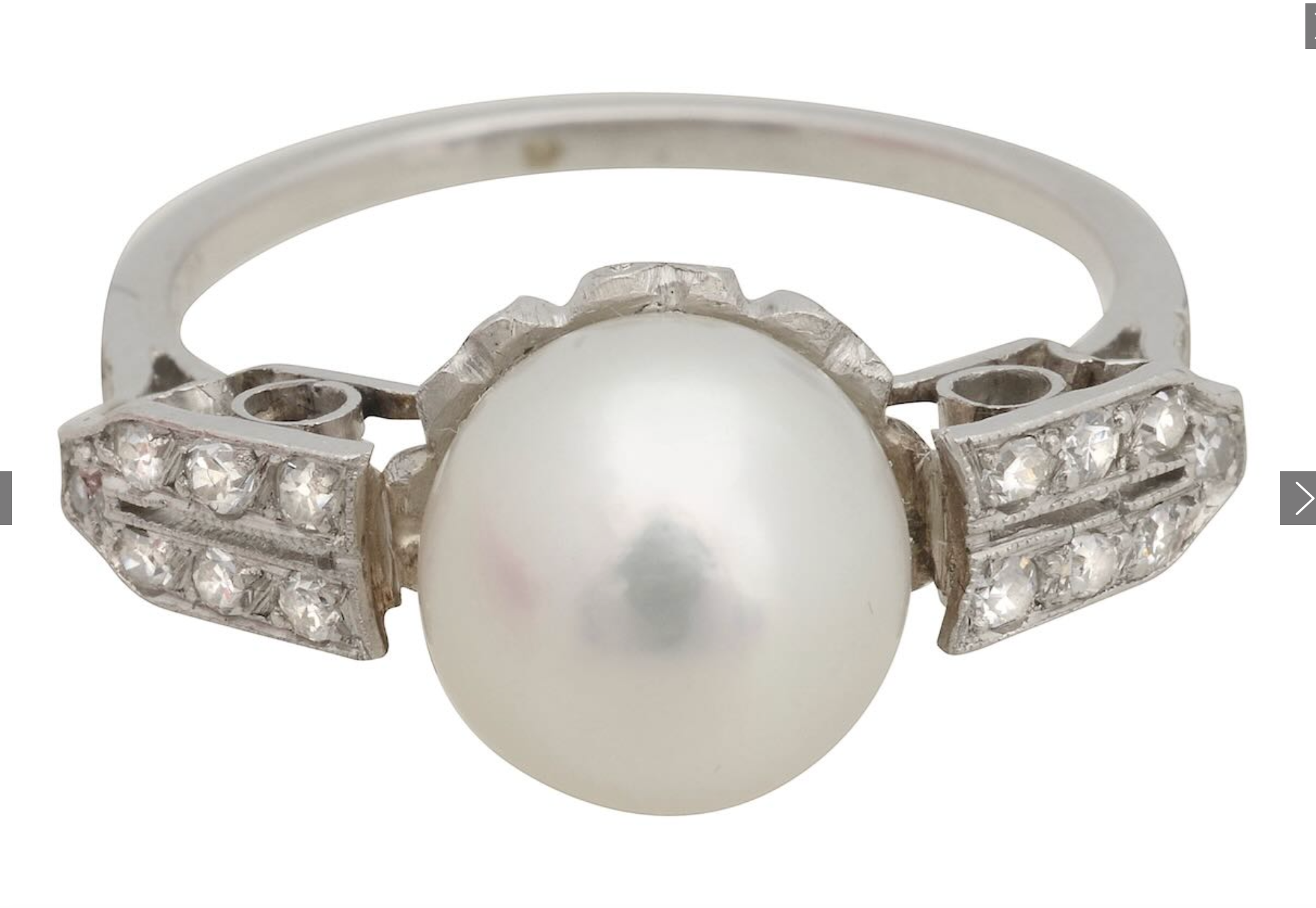 Antique Platinum Diamond and Pearl Ring