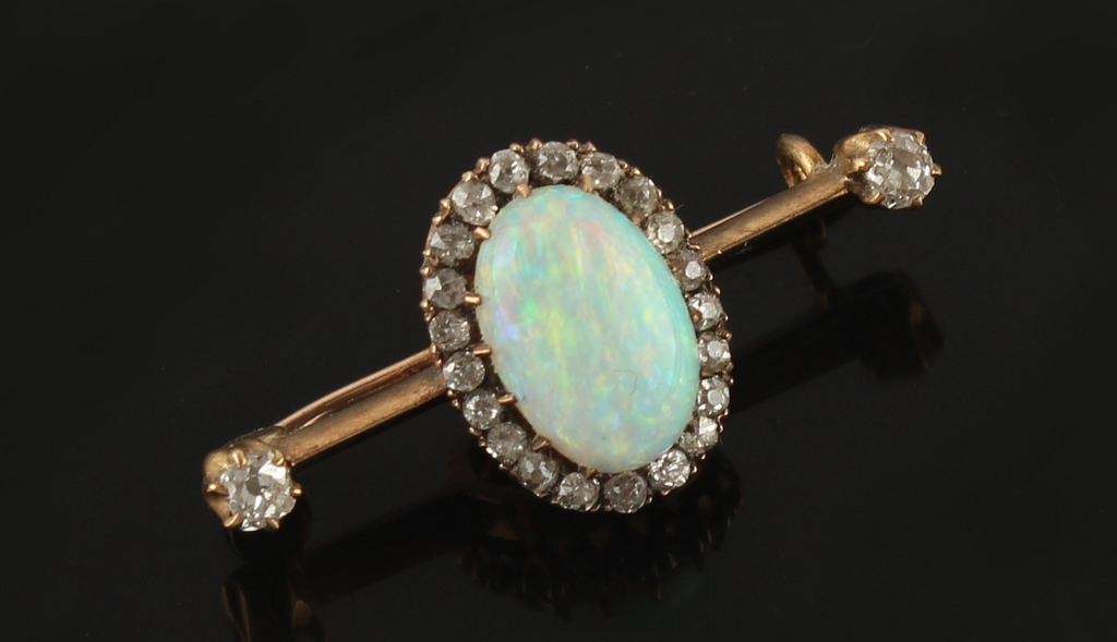 Antique Opal and Diamond Bar Brooch