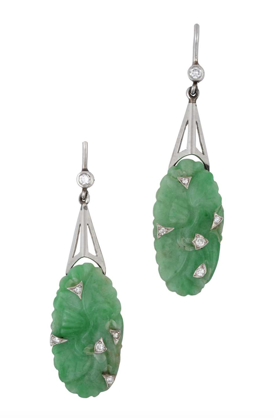 Art Deco Jadeite and Diamond Platinum Earrings