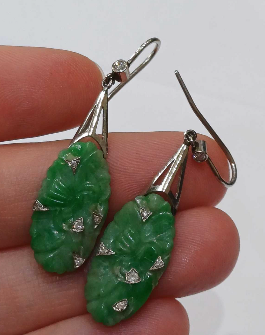 Art Deco Jadeite and Diamond Platinum Earrings