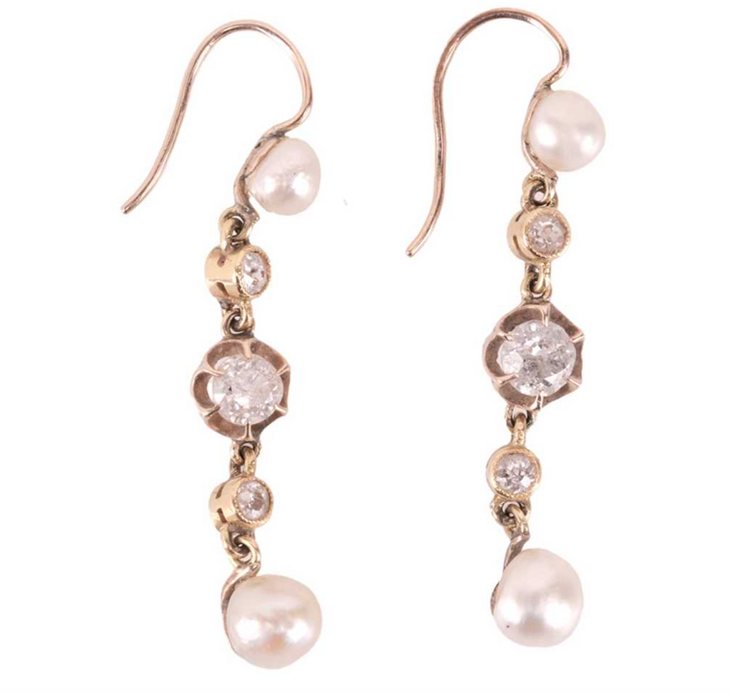 Antique Pearl and Old Cut Diamond Earrings