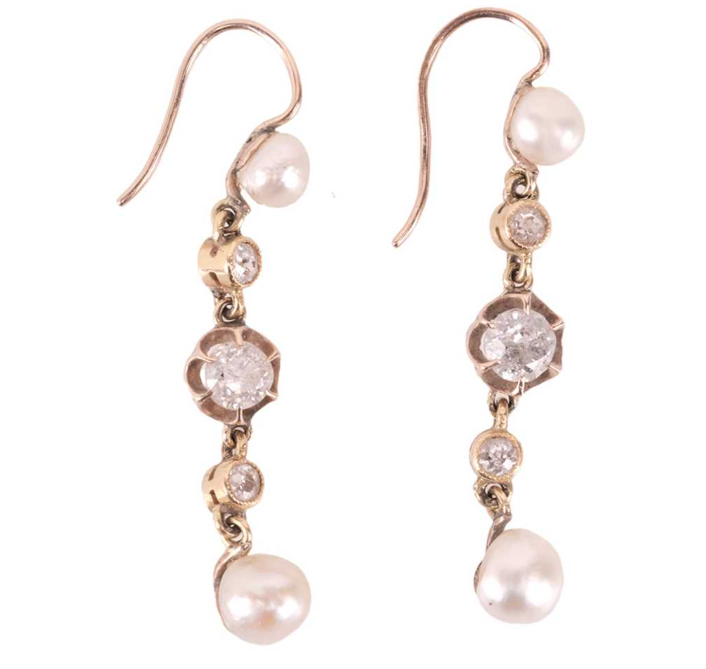 Antique Pearl and Old Cut Diamond Earrings