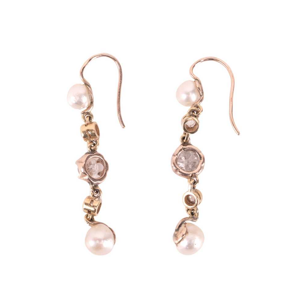 Antique Pearl and Old Cut Diamond Earrings