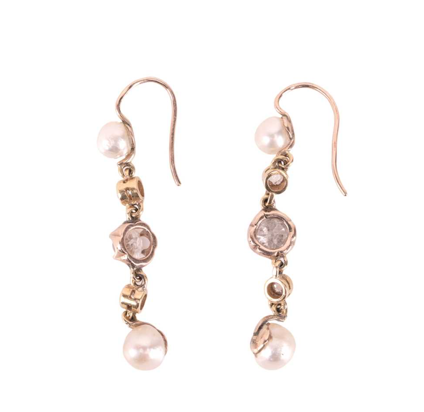 Antique Pearl and Old Cut Diamond Earrings