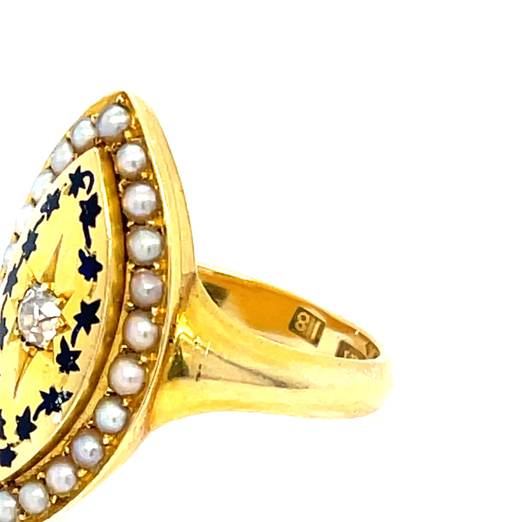 Georgian 18ct Gold Pearl and Enamel Mourning Ring