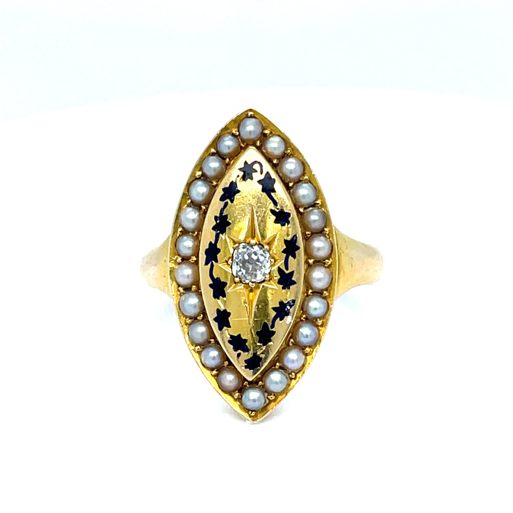 Georgian 18ct Gold Pearl and Enamel Mourning Ring