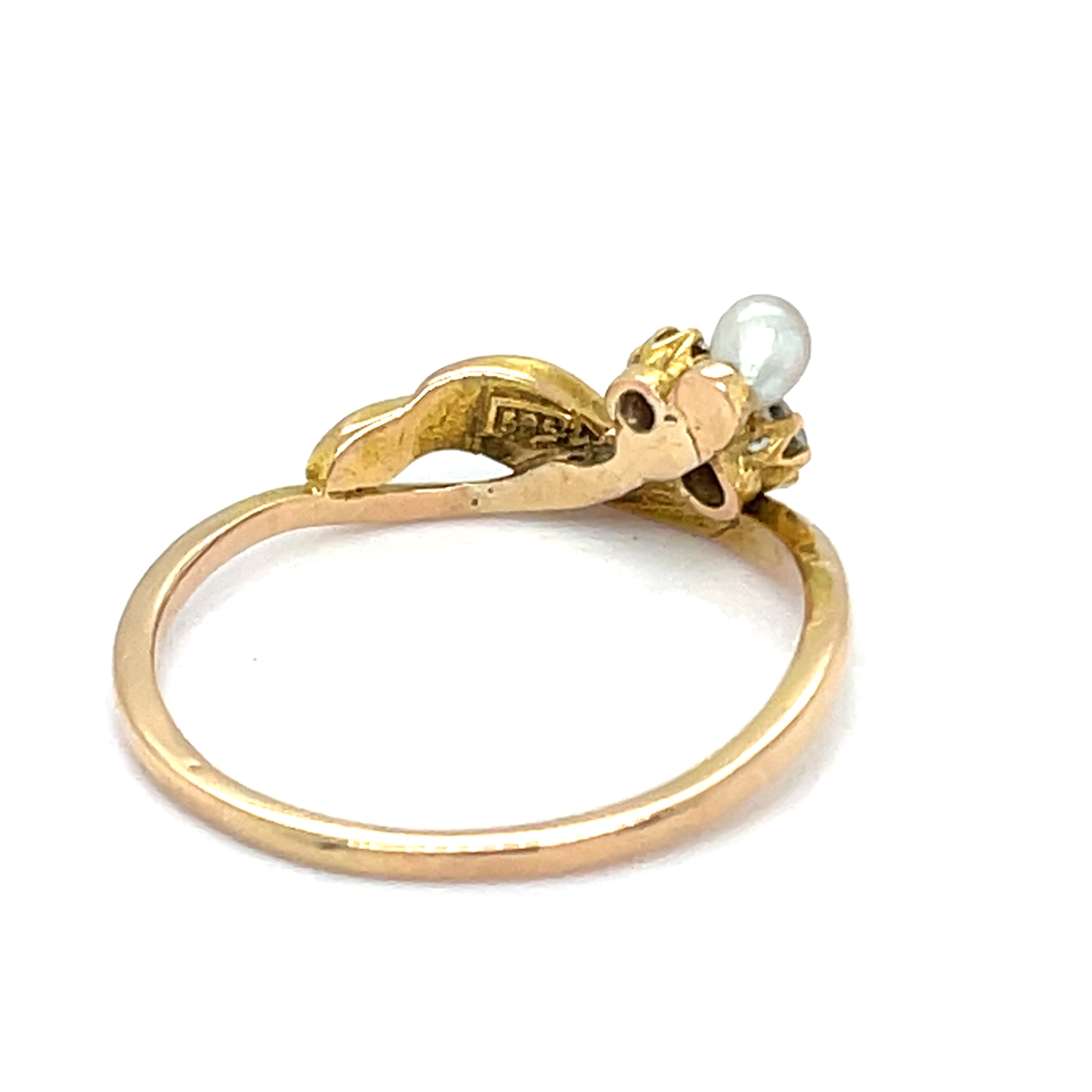 Art Nouveaux Pearl And Diamond 14k Gold Ring