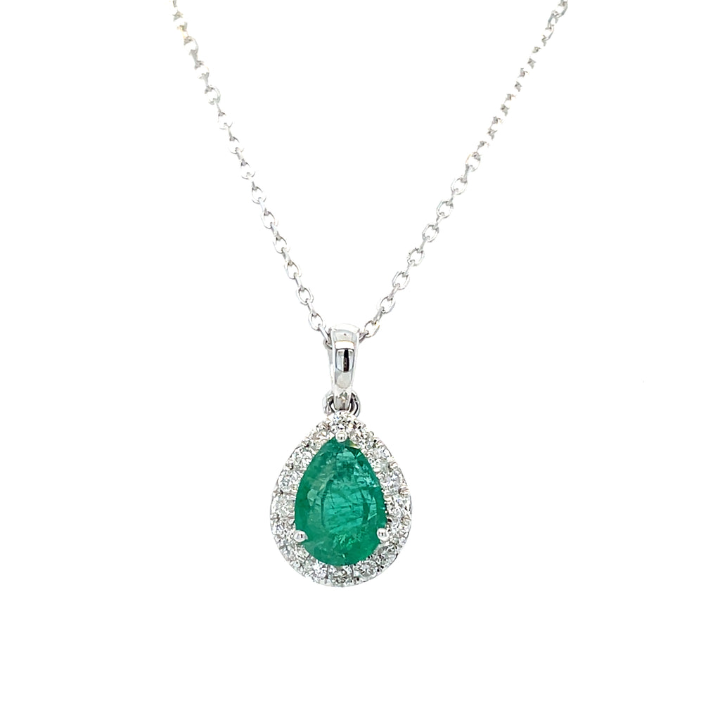Emerald and Diamond 18ct Gold Pendant and Chain