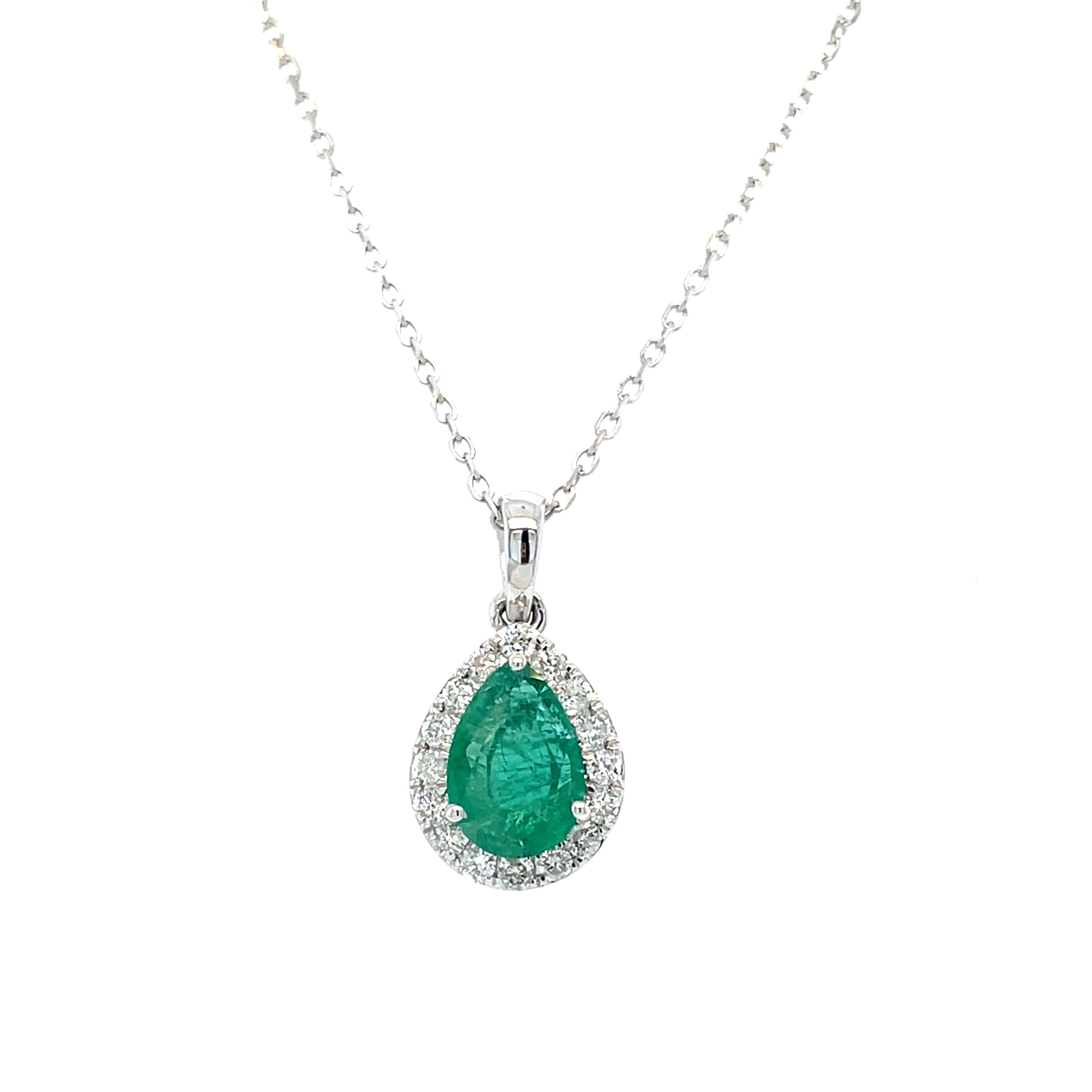 Emerald and Diamond 18ct Gold Pendant and Chain