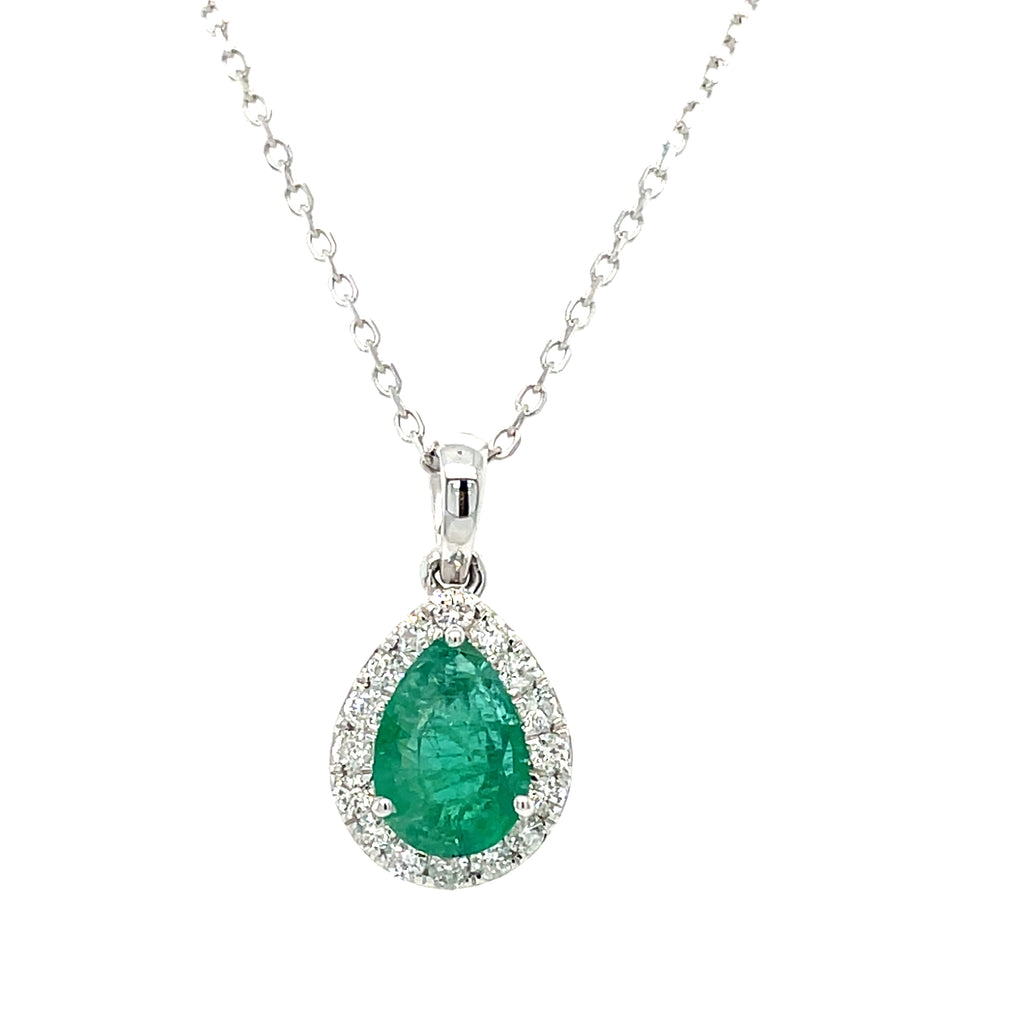 Emerald and Diamond 18ct Gold Pendant and Chain