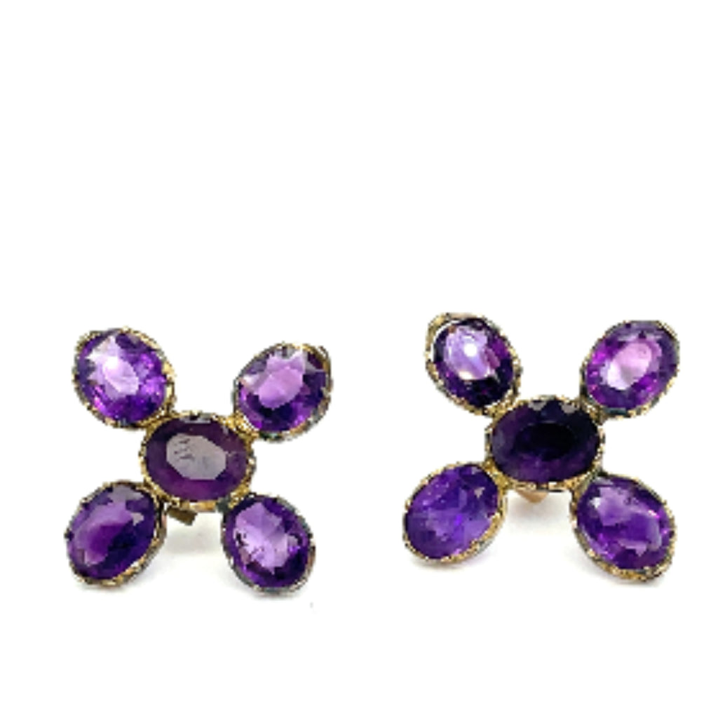 Georgian Flat Cut Amethyst Floral Earrings