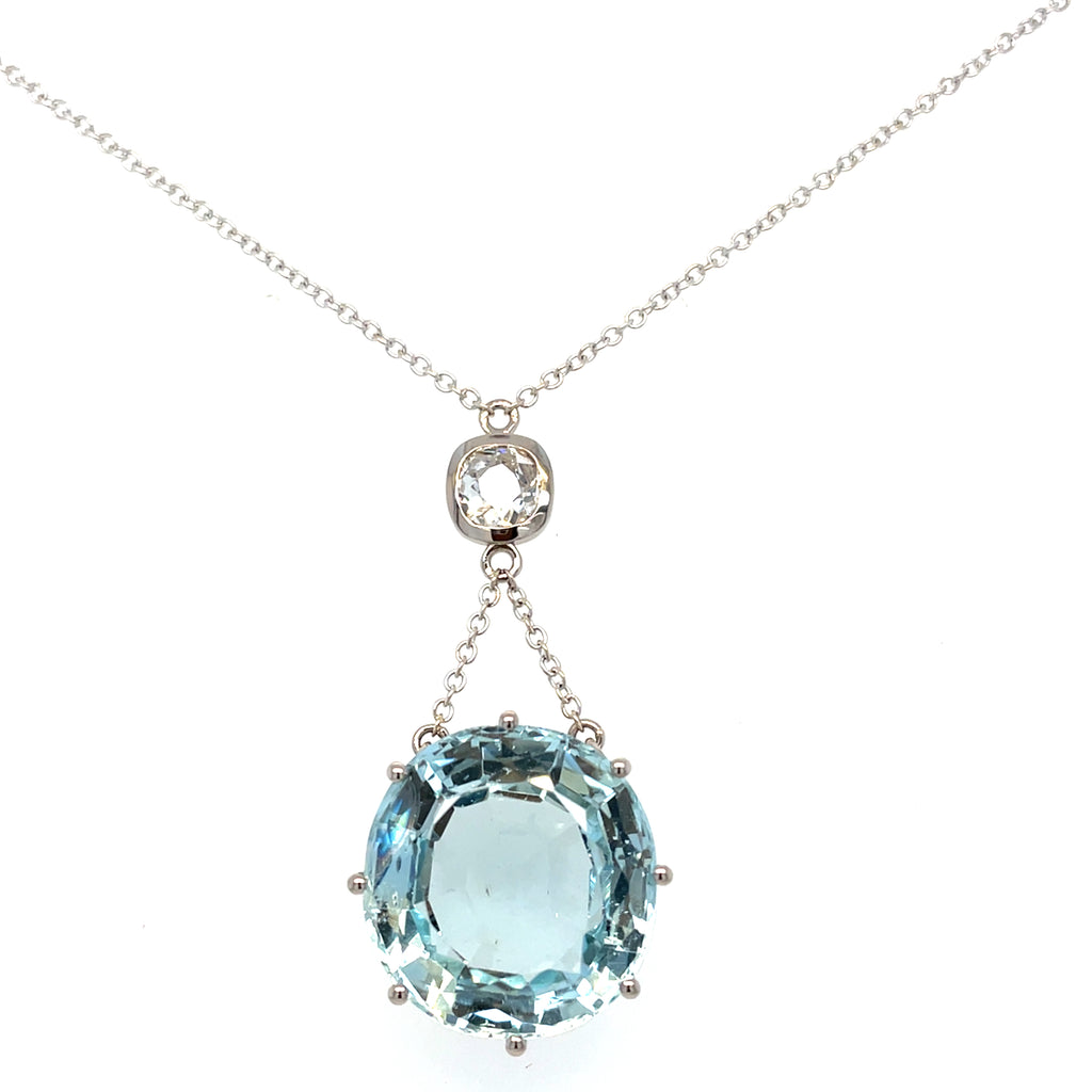 Aquamarine and Diamond 18ct Gold Pendant